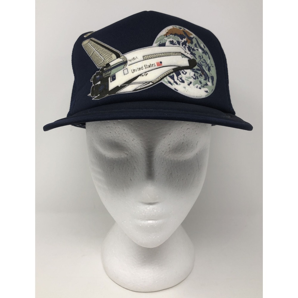 Vtg Kennedy‎ Space Center Snapback Hat Blue Shuttle Rocket Mesh Foam Trucker